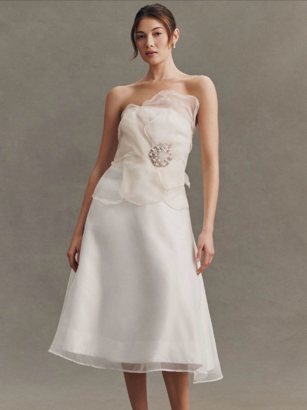 NWT BHLDN organza 3D floral appliqué strapless midi dress - Picture 1 of 6